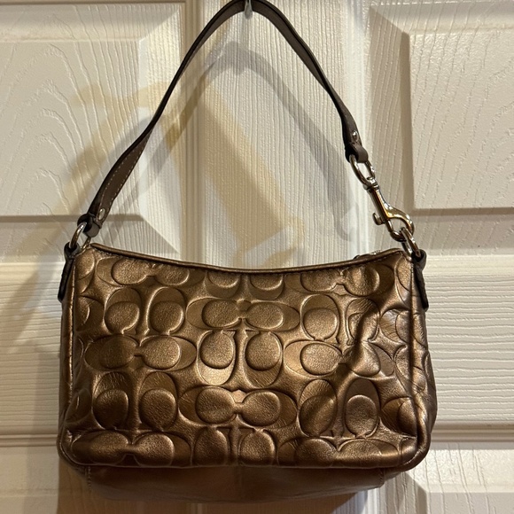 Rare Coach Metallic Bronze Enamel Embossed Mini Top Handle Bag - Picture 1 of 7